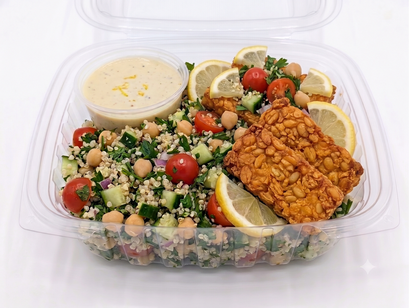 #3 Charred Tempeh with Quinoa Tabbouleh (Vegan)