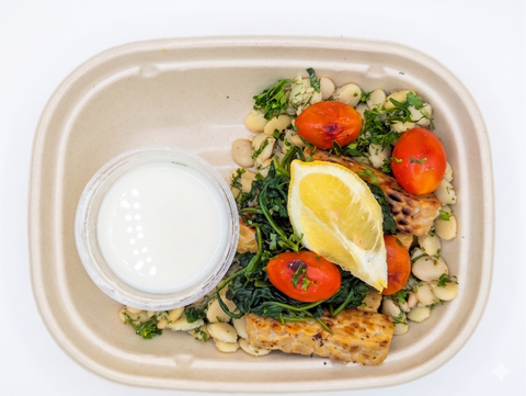 #2 Lemon & Herb Tempeh with White Bean Salad (Vegan)
