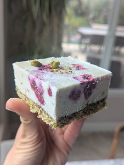 Dessert: Raspberry Mocha Cheezecake Bars (Vegan)